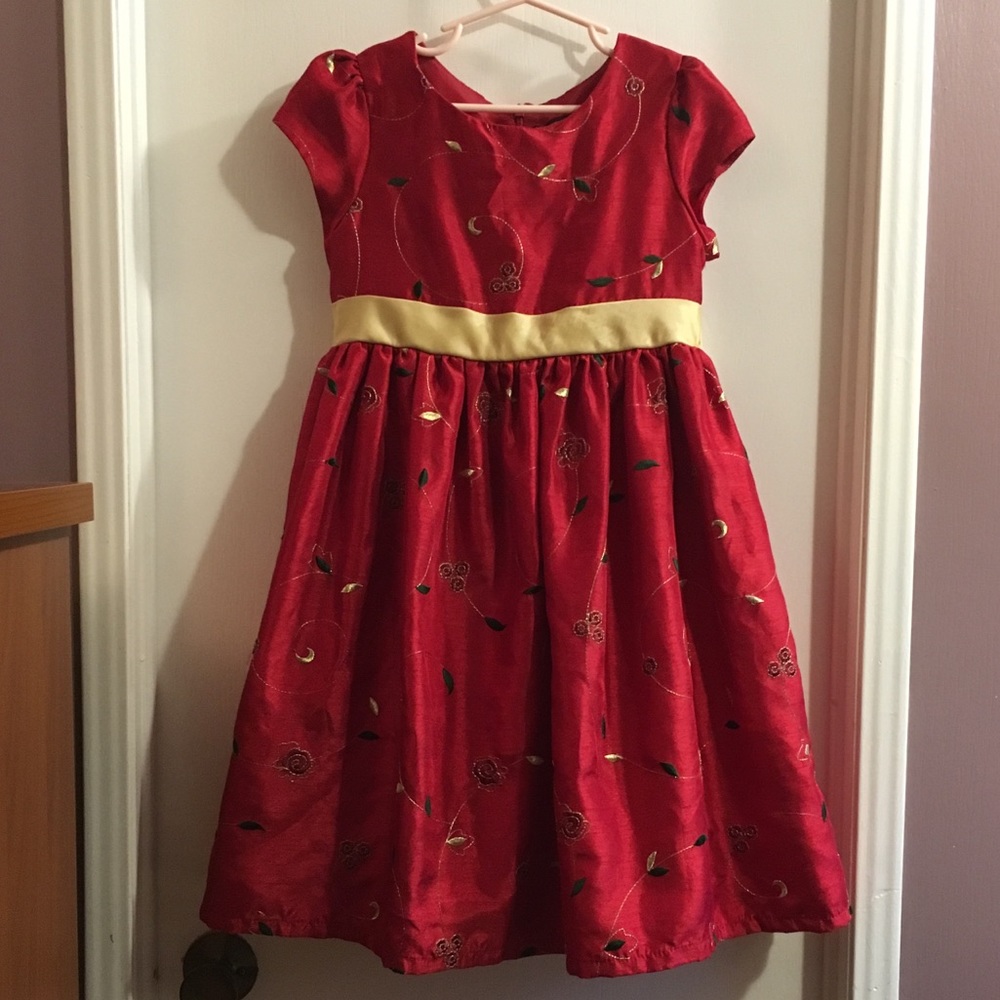 Red dress with Black and Gold Embroidery.